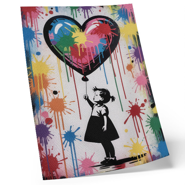 Poster Black and white figure with a colorful graffiti heart