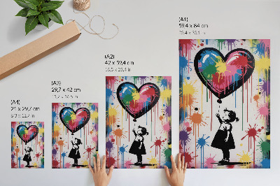 Poster Black and white figure with a colorful graffiti heart