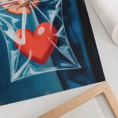 Art print featuring strong contrasts of red and blue in a modern style