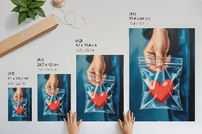 Art print featuring strong contrasts of red and blue in a modern style
