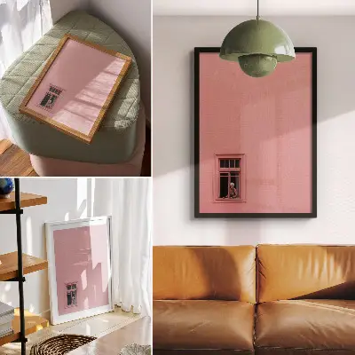Pink wall with one window wall art premium print of a pink wall with a single window
