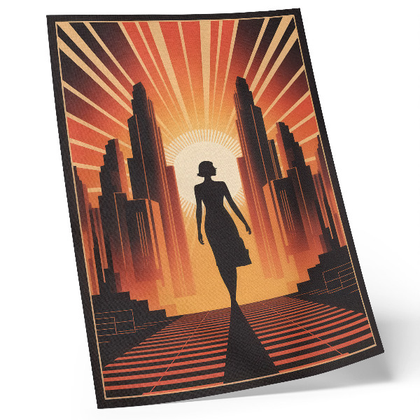 Poster City silhouette orange light woman