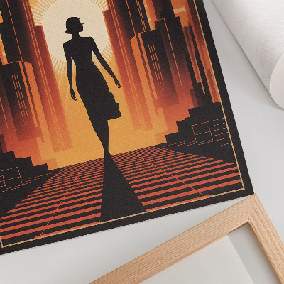 Poster City silhouette orange light woman