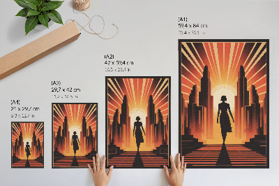 Poster City silhouette orange light woman
