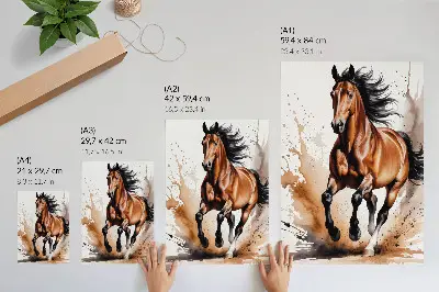Horses in motion poster with beige background spots