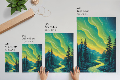Art print Aurora against the background of the forest and river, harmonious colors