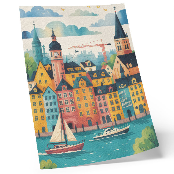 Decorative poster Colorful buildings, calm water, mild climate