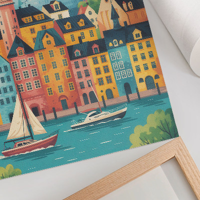 Decorative poster Colorful buildings, calm water, mild climate