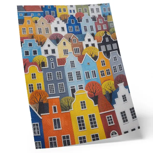 Poster colorful tenement houses with unique shapes and harmonious colors