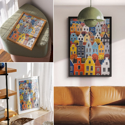 Poster Colorful tenement houses of different shapes and colors harmony
