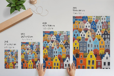 Poster Colorful tenement houses of different shapes and colors harmony
