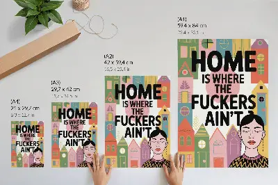 Colorful geometric houses with closed eyes wall art premium design