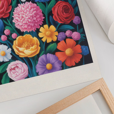 Decorative poster Colorful flowers green background illustration