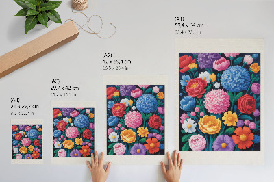 Decorative poster Colorful flowers green background illustration