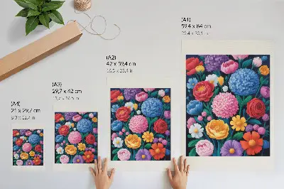 Decorative poster colorful flowers on a green background illustration