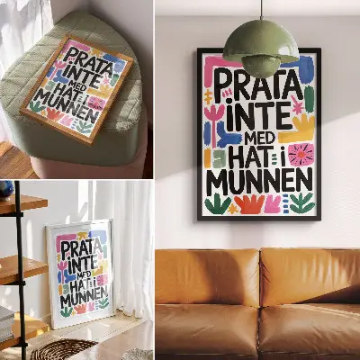 Poster black letters with colorful strokes in a modern style