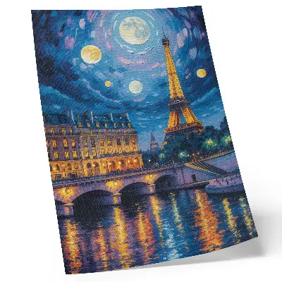 Premium wall art Paris at night with a full moon over the Eiffel Tower