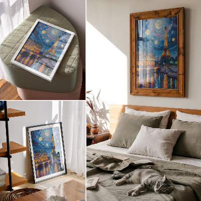 Premium wall art Paris at night, full moon, Eiffel Tower