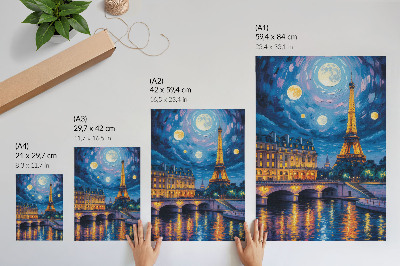 Premium wall art Paris at night, full moon, Eiffel Tower
