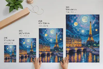 Premium wall art Paris at night with a full moon over the Eiffel Tower