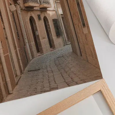 Decorative poster narrow street with stone buildings in warm shades