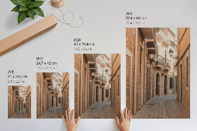 Decorative poster Narrow street, stone buildings, warm shades