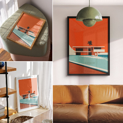 Decorative poster Villa Orange Sky Minimalist Composition