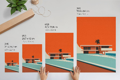 Decorative poster Villa Orange Sky Minimalist Composition