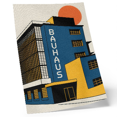 Poster Navy blue Bauhaus building with yellow accents and modernity