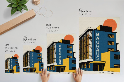 Poster Navy blue Bauhaus building with yellow accents and modernity