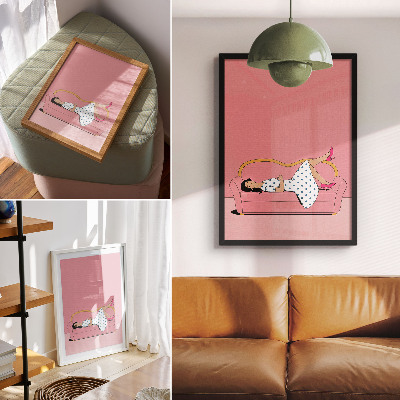 Art print Peaceful relaxation scene woman pink sofa