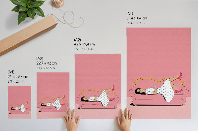 Art print Peaceful relaxation scene woman pink sofa