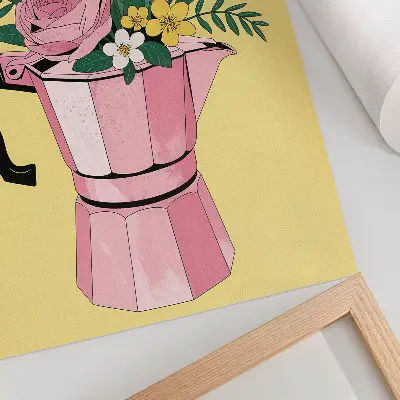 Modern coffee pot wall art pink illustration