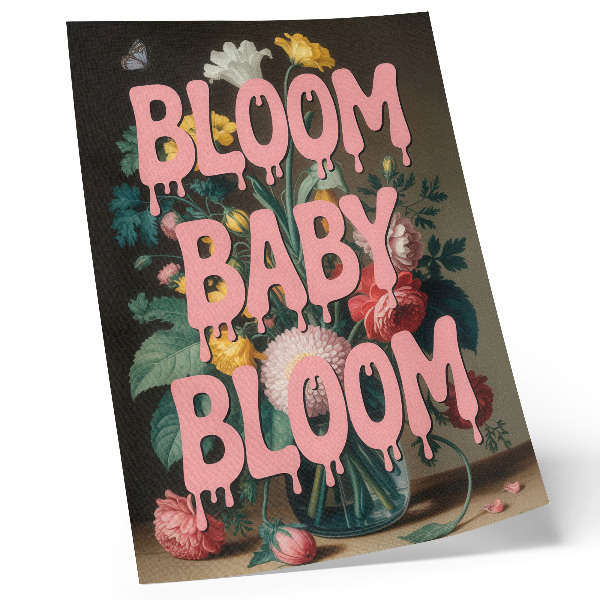 Decorative poster Flowers with pink inscription positive energy