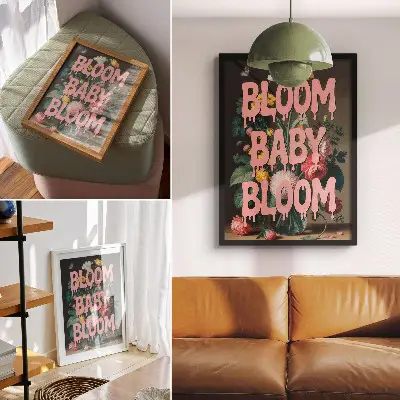 Decorative poster featuring flowers and a positive pink inscription