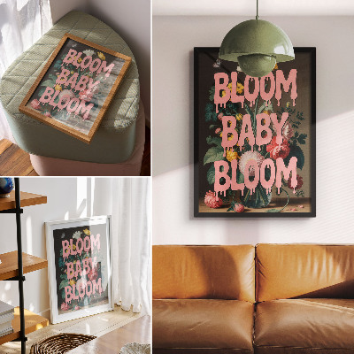 Decorative poster Flowers with pink inscription positive energy
