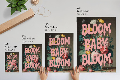 Decorative poster Flowers with pink inscription positive energy