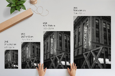 Premium wall art Black and white architecture with neon hotel lights