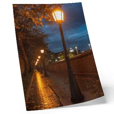 Decorative poster night alley with warm glowing lamps and peaceful atmosphere