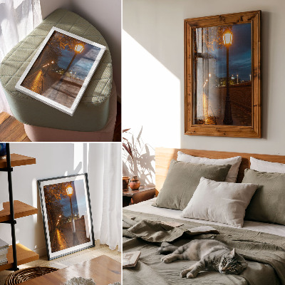 Decorative poster Night alley lamps warm glow peaceful atmosphere