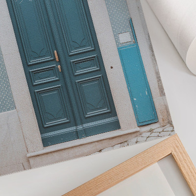 Poster Blue door with white architectural elements