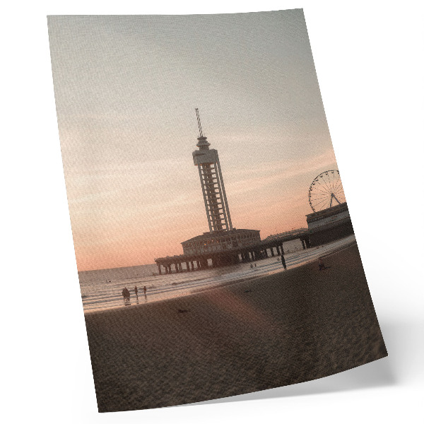 Art print Beach tower pastel sky circle view