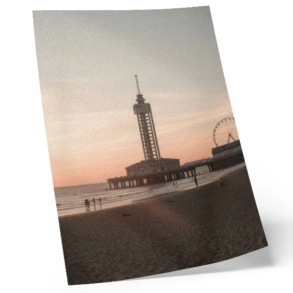 Art print pastel sky beach tower circular view