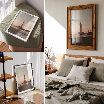 Art print Beach tower pastel sky circle view