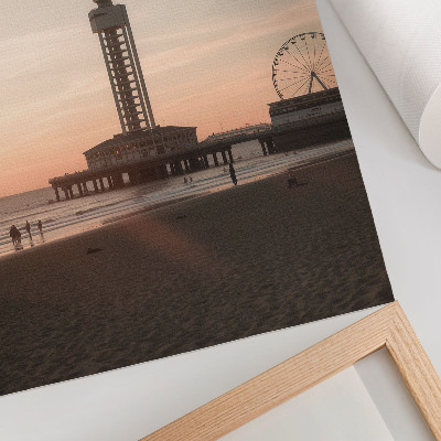 Art print Beach tower pastel sky circle view