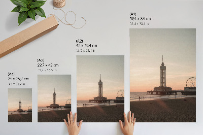 Art print Beach tower pastel sky circle view