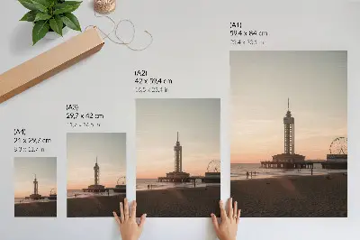 Art print pastel sky beach tower circular view