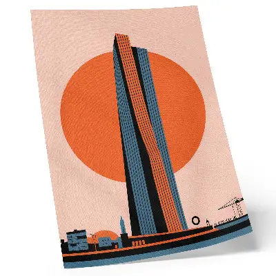 Poster skyscraper against the background of a circle in a minimalist contrast style