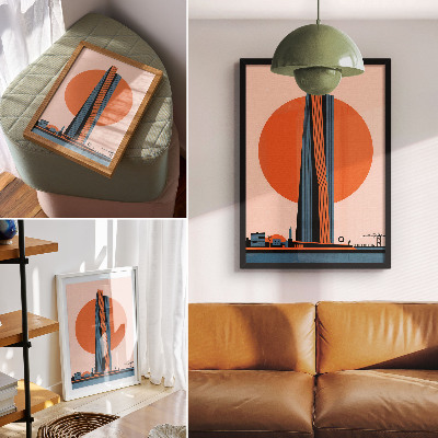 Poster Skyscraper against the background of a circle, minimalism, contrast