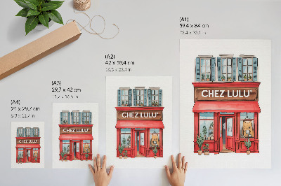 Art print Architecture cafe plants pastel colors